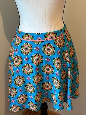 Flying Tomato Womans A-Line Skirt Blue Colorful Floral Lined Zip Flowy Size Med